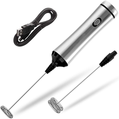 Usb Chargeable Double Spring Whisk Head Electric Milk Frother Stainless Steel Handheld Milk Foamer Drink Mixer Two Speeds ► Photo 1/6