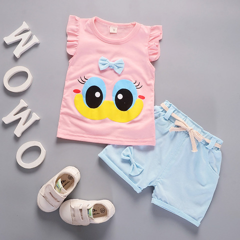 Summer Cute Cartoon 2PCS Kids Baby Girls Floral T-shirt Top Shorts Pants Set Clothes Girls Clothing Sets ► Photo 1/6