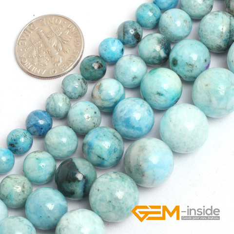 Natural Stone Blue Hemimorphite Round Loose Beads For Jewelry Making Strand 15