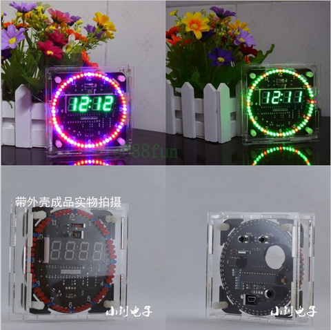 DS1302 Rotating LED Electronic Digital Clock 51 SCM Learning Board DIY Kit With Case ► Photo 1/6