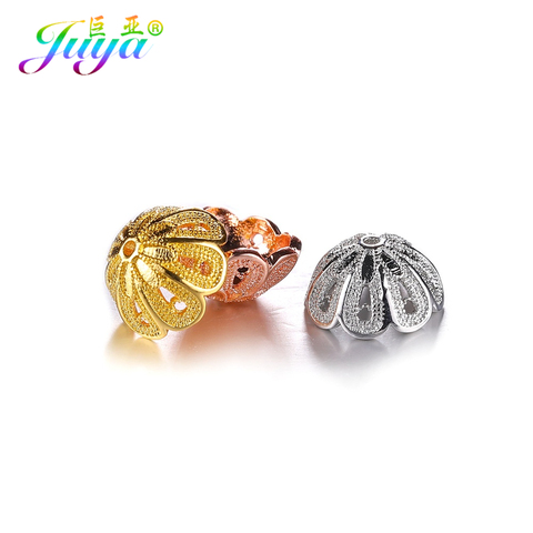 Juya DIY Hollow Copper Flower Oval Bead Caps Accessories For Women Pearls Natural Stones Earrings Necklaces Jewelry Making ► Photo 1/6