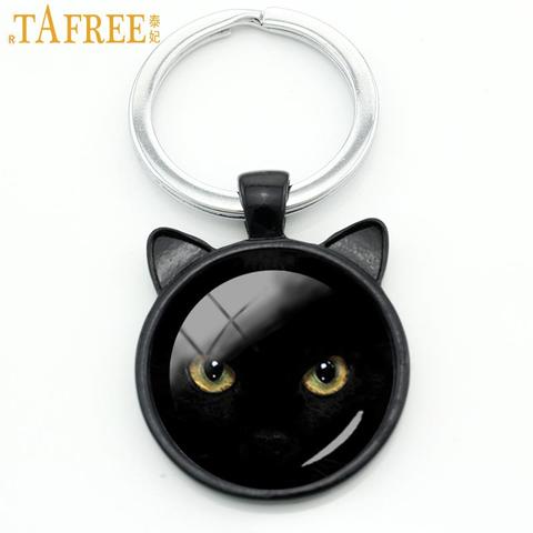 TAFREE Classic vintage Black Cat keychain men women Halloween gifts purse bag pendant key chain ring love cat jewelry CN316 ► Photo 1/4