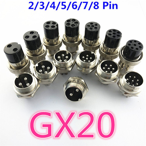 1set GX20 2/3/4/5/6/7/8 Pin Male + Female 20mm  L94-100Y Circular Wire Panel Aviation Connector Socket Plug with Cap Lid ► Photo 1/3