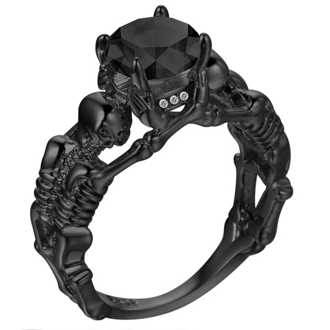 UFOORO Ghost evil Skull skeleton Ring Black Stone Punk Men engagement Ring 5 - 12 royal blue black pink green men's jewelry ► Photo 1/6