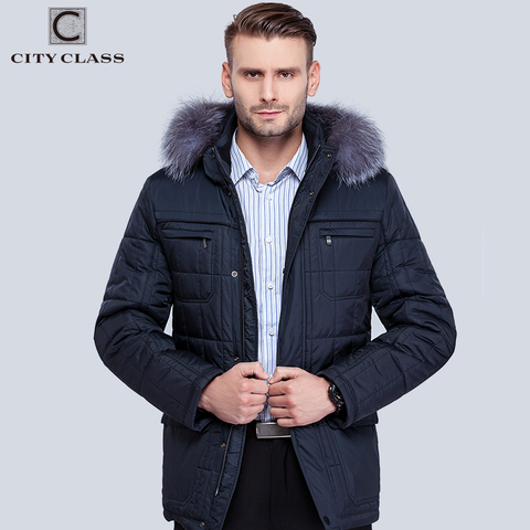 CITY CLASS Classic Men Winter Thinsulate Coats Silver Fox Hooded Jackets Thick Warm Fashion Casual Stand Collar Removable 14342 ► Photo 1/6