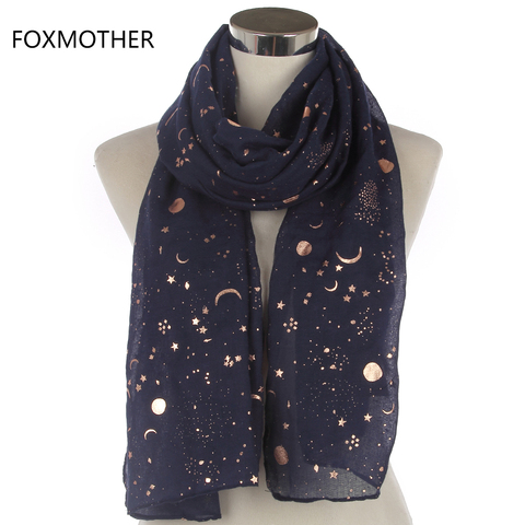 FOXMOTHER 2022 New Fashion Navy Star Moon Foil Gold Scarf For Womens Chirstmas Gifts ► Photo 1/6