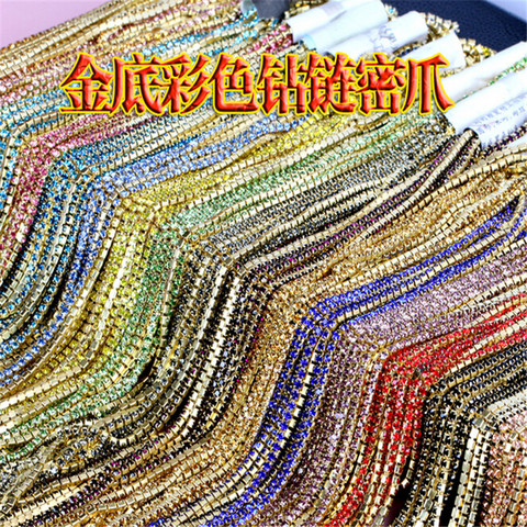 SS6 SS8 SS10 SS12 Rhinestone gold Cup Claw Chain dense crystal Trim strass rhinestones Copper Alloy claw chain ,10m/lot , A89 ► Photo 1/6