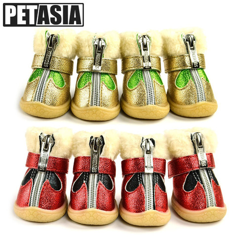 Pet Dog Shoes Winter Thickened Boots Warm Waterproof 4Pcs/Set For Small Puppy Dog's adjustable Anti-Slip Pet Shoes XL PETASIA ► Photo 1/6