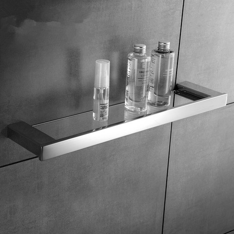 Wall Hanging Chrome 50cm Storage Rack 304 Stainless Steel Glass Shelf Polished Shower Caddy Bathroom Accessories Shampoo Holder ► Photo 1/5