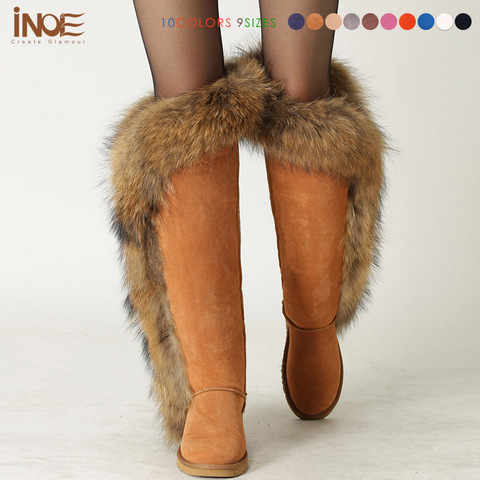 Fashion fox fur thigh long winter snow boots for women sheep fur lined over the knee boots for lady sheepskin leather shoes ► Photo 1/5