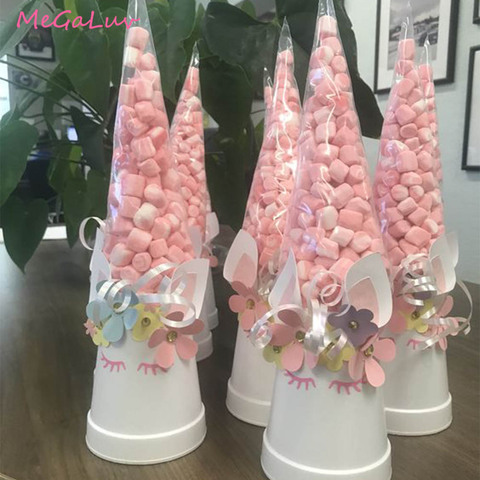 50pcs Unicorn Party Clear Cellophane Packing Bag Candy Bags Boxes Popcorn Plastic Chevron Bag Birthday Party Wedding Decors ► Photo 1/6
