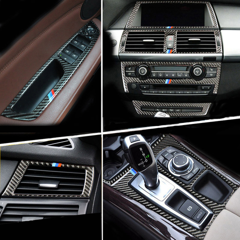 Carbon Fiber For BMW E70 E71 X5 X6 Interior Gearshift Air Conditioning AC CD Panel Reading Light Cover Trim Sticker Accessories ► Photo 1/6