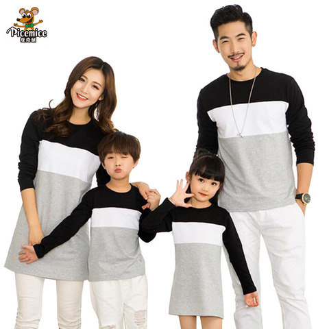 Family Look Mother Daughter Dress 2022 Family Clothing Father Son T-Shirt Cotton Patchwork Striped Family Matching Outfits ► Photo 1/6