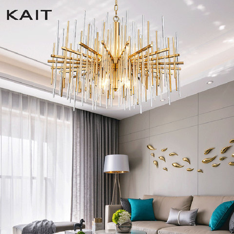 modern crystal lamp chandelier for living room lamps luxury golden round stainless steel chain chandeliers lighting ► Photo 1/6