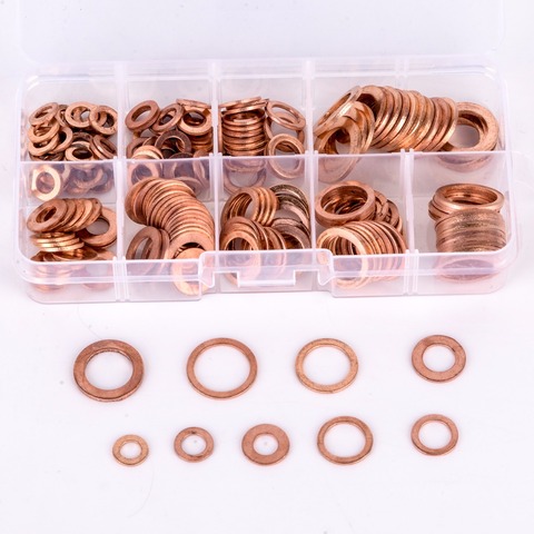 200pcs Copper Washers Gasket Set Flat Ring Seal Assortment Kit M5-M14 with Box For Hardware Accessories ► Photo 1/6