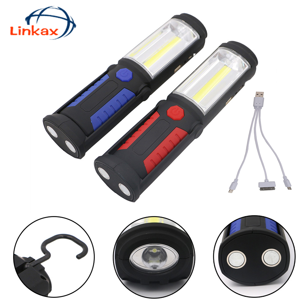 USB Rechargeable Flashlight Magnet Work Light Torch LED COB Headlight Handy Lamp 