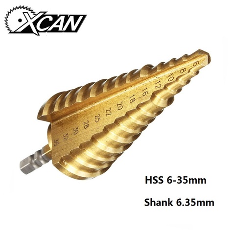 XCAN 1 Piece 6-35mm Hex Shank Titanium coated Straight slot 13 Step High Speed Steel Hole Cutter Set P6M5 Step Drill bits ► Photo 1/6