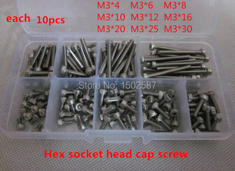 Hex Socket Head Cap Screw M3 Qty 90pcs in Box Assortment Kits SUS 304 M3*4 to M3*30mm ► Photo 1/1