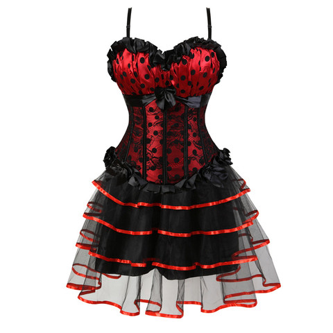 Burlesque Corset Dresses Bustier Skirt Tutu Set Lace Up Gothic Victorian Corset with Straps Lolita Vintage Coaplay Costume Red ► Photo 1/6