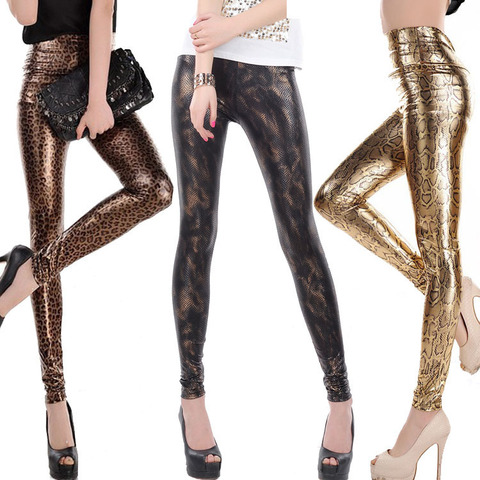 Free Shipping Fashion leather pants European Punk Splash Ink Gradient Serpentine Leather Leggings lady golden black snake Pant ► Photo 1/2