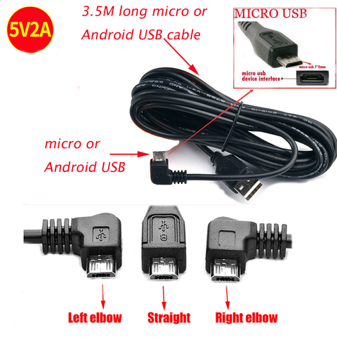 New Car Charging curved MICRO USB Extended Cable for70mai xiaoyi mijia  360 Car DVR Camera c,Cable lengh 3.5m ( 11.48ft ) ► Photo 1/6