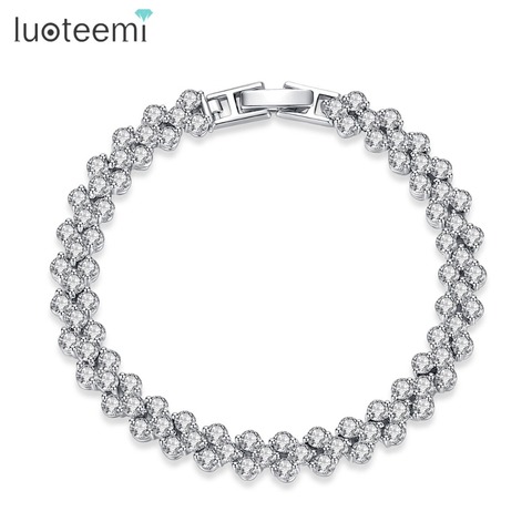 LUOTEEMI Hot Selling Roman Chain Bracelet for Women Luxury 2.75mm Cubic Zircon Inlay Charm Bracelet Bride Wedding Jewelry ► Photo 1/6
