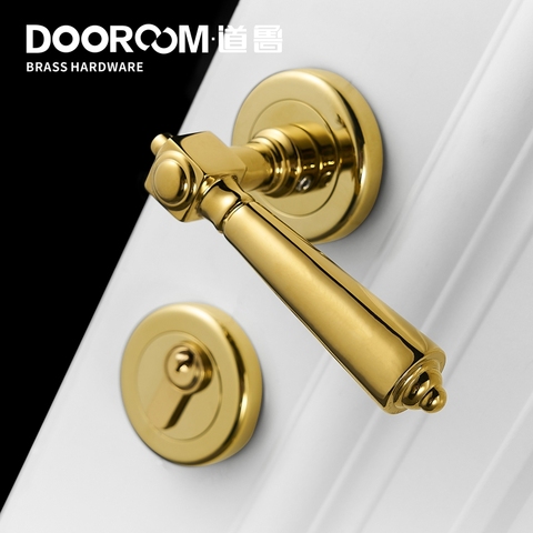Dooroom Brass Door Lever Light Luxury European American Modern Gold Solid Wood Interior Door Lock Bedroom Split  Handle Knob ► Photo 1/6