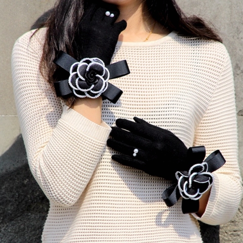 2022 Brand Gloves Winter Women Gloves Cashmere Mittens Female Big Flower Warm Wool Gloves Women Driving Gloves ► Photo 1/6