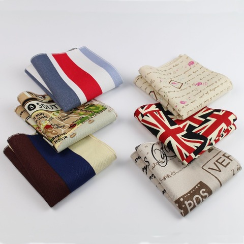 Handkerchief Scarves Vintage Linen Hankies Men's Strip Star Map Design Pocket Square Handkerchiefs 22*22cm No.21-40 ► Photo 1/3