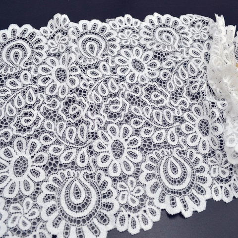 New Arrival 3Yards 22cm Black White Lace Fabric DIY Crafts Sewing Suppies Decoration Accessories For Garments Elastic Lace Trim ► Photo 1/6