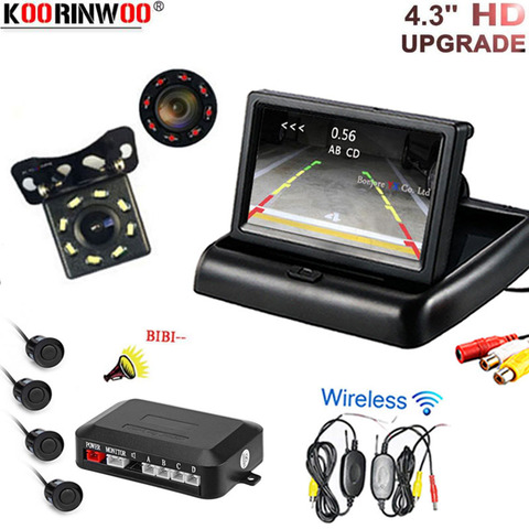 Koorinwoo Wireless Car Parking sensor 4 Alarm Digital Video System CCD HD Car Foldable Monitor with Rearview camera Kit Blind ► Photo 1/6