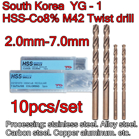 Made in Korea YG-1 D2101 2.0-7.0mm 10pcs/set HSS-C08% M42 Twist drill Processing: stainless steel. Alloy steel. Aluminum etc.  ► Photo 1/4