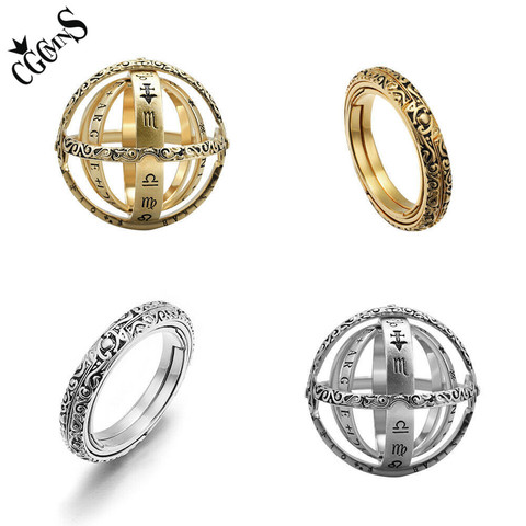 CGCMNS Rotatable  Astronomical Ball Ring For Mens Armillary Sphere Ring With 12 Constellation and 8 Planet T ► Photo 1/6