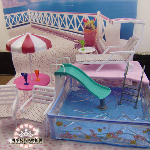 Doll accessories For barbie doll toys pool swimming furniture umbrella beach chair slide for barbie doll pool set toy gift ► Photo 1/6