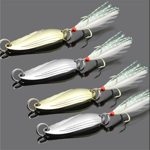 1PCS Metal 3.4 cm 3g/5g Gold Sliver Sequins with Feather Fishing Lures Spoon Lure Hard Baits Bass Pike Fishing Tackle ► Photo 1/5