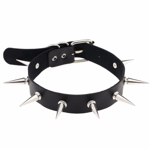Emo Spike Choker Punk Collar Female Women Men Black Leather Studded Rivets Chocker Necklace Goth Jewelry Gothic Accessories ► Photo 1/6
