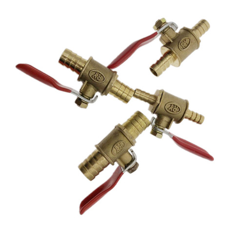 red handle Valve 6mm-12mm Hose Barb Inline Brass Water Oil Air Gas Fuel Line Shutoff Ball Valve Pipe Fittings ► Photo 1/5