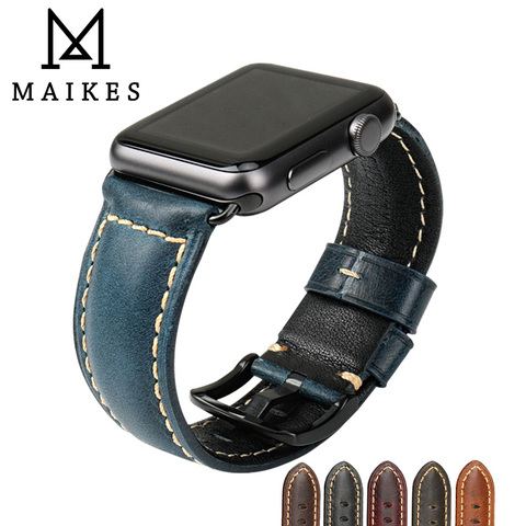 MAIKES For Apple Watch Band 42mm 38mm / 44mm 40mm Series 4/3/2/1 iWatch Blue Oil Wax Leather Watchband For Apple Watch Strap ► Photo 1/6