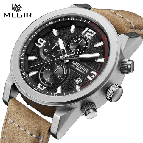 MEGIR Fashion Watch Top Brand Men Quartz Sport Chronograph Watches Mens Casual Waterproof Army Leather Clock Relogio Masculino ► Photo 1/6