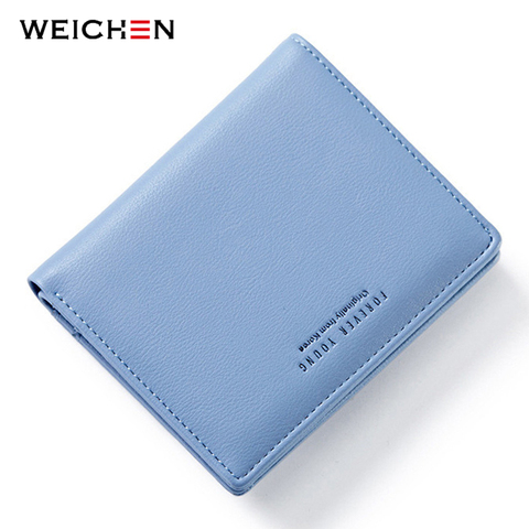WEICHEN Thin Style Women Wallets Zipper Coin Bag in Back Blue Soft Leather Ladies Card Holder Slim Purse Female Wallet Small HOT ► Photo 1/6