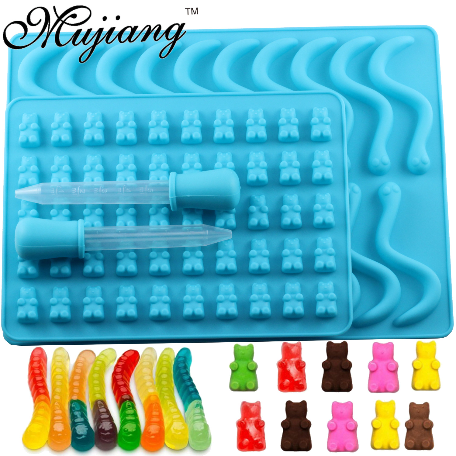 Gummy Bears Worms Kit Chocolate Molds Ice Cube Jello Candy Cookie Fondant  Silicone 