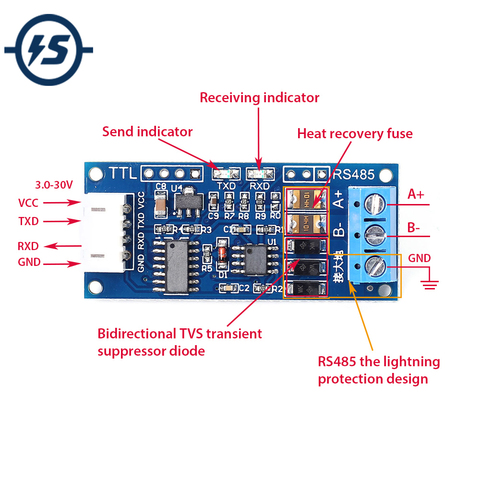 TTL to RS485 For Arduino USB Module Converter AVR 3.0V ~ 30V Converter High EMC EMI 3.3V/5.0V Signals Hardware Automatic Control ► Photo 1/6