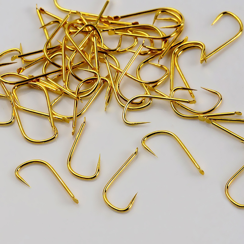 50pcs Non-barb Hook Golden Stingless hook High Carbon Steel Fish Hook Barbed fishhook for earthworm grubs Fishing Accessories ► Photo 1/5