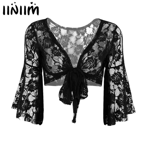 iiniim Womens Long Flare Sleeve Belly Dance Butterfly Lace Top Shrug Gymnastics Cover Up Cardigan Wraps for belly dance class ► Photo 1/6