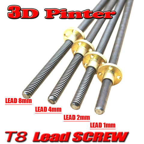 Best price ! T8 Lead Screw Rod OD 8mm Pitch 2mm Lead 2mm Length 200mm-500mm Threaded Rods with Brass Nut for Reprap 3D Printer ► Photo 1/5