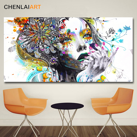Modern Canvas Prints Colorful Mosaic Painting Anime Women Art Girl Face With FLowers Wall Art Pictures For Living Room No Frame ► Photo 1/5