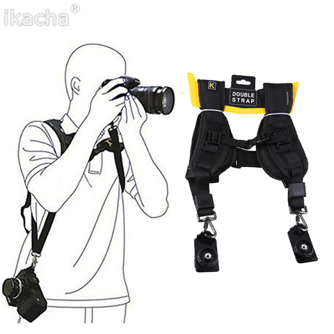 Black Double Dual Camera Shoulder Strap Quick Rapid Sling Belt Adjustment for Canon Nikon Sony 2 Cameras Digital DSLR Strap ► Photo 1/6