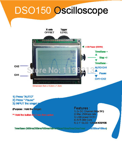 DSO150 Digital Scope Oscilliscope KIts AVR Core With Probe ► Photo 1/1