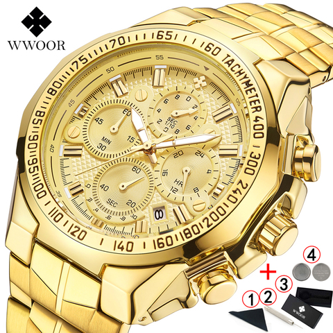Relogio Masculino Wrist Watches Men 2022 Top Brand Luxury WWOOR Golden Chronograph Men Watches Gold Big Male Wristwatch Man 2022 ► Photo 1/6