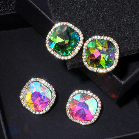New Fashion Luxury Jewelry Colour Crystal Rhinestone Square Stud Earrings For Woman Gold Color Earring Accessories Brincos WX035 ► Photo 1/6